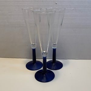 MCM drinkware cobalt Blue stemmed fluted champagne glasses set of 3